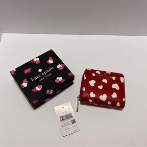 NWT - kate spade heart pop print red zip-around bifold wallet